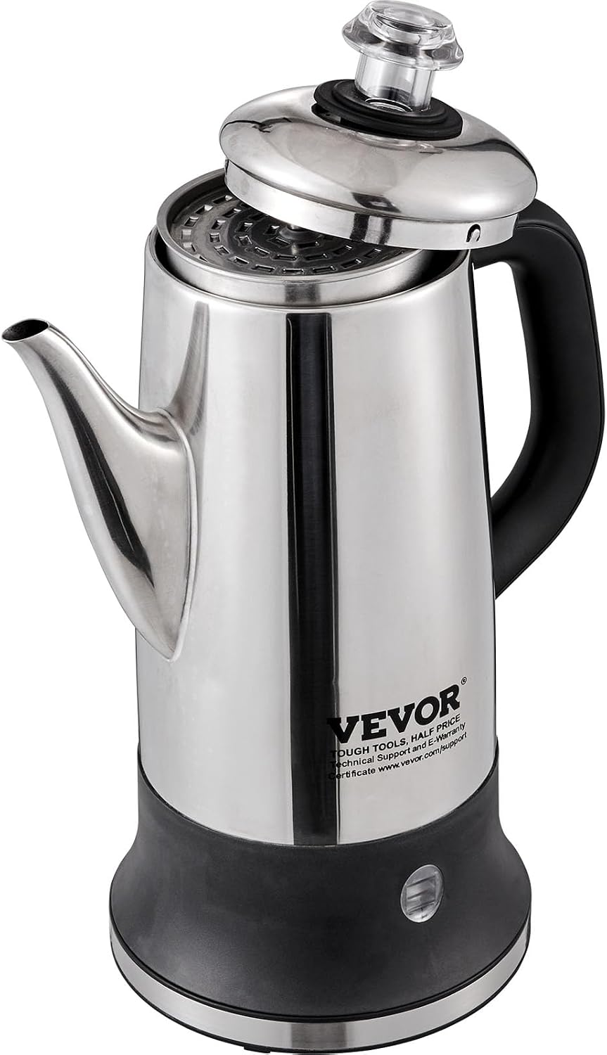 VEVOR 12-Cup Electric Percolator Coffee Pot, 304 Stainless Steel Body Coffee Percolator with Keep Warm Function & Heat-Resistant Handle, Classic Coffee Maker, Quick Brew & Easy-Pour Spout, Silver VEVOR 12-Cup Electric Percolator Coffee Pot, 304 Stainless Steel Body Coffee Percolator with Keep Warm Function & Heat-Resistant Handle, Classic Coffee Maker, Quick Brew & Easy-Pour Spout, Silver - Image 4