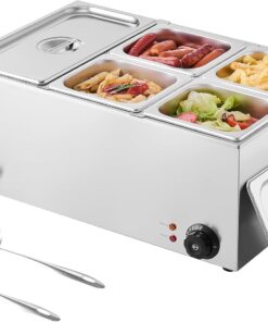 VEVOR 24QT Commercial Food Warmer, 5-Pan Electric Steam Table, 1200W Professional Countertop Stainless Steel Buffet Bain Marie with 86-185°F Temp Control for Catering, Buffet, Parties, Restaurants