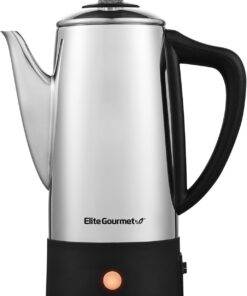 Elite Gourmet 6-Cup Electric Coffee Percolator, Stainless Steel, 1000W | Fast brewing, Keep Warm, auto shut-off, clear brew progress knob, cordless serving base, reusable filter