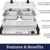Elite Gourmet EWM-6122X Dual Buffet Server, 2 x 2.5 Qt, Stainless Steel | Deluxe Party Tray Doubles for Gravy & Holiday Essentials at Special Events - Great for Parties & Catering