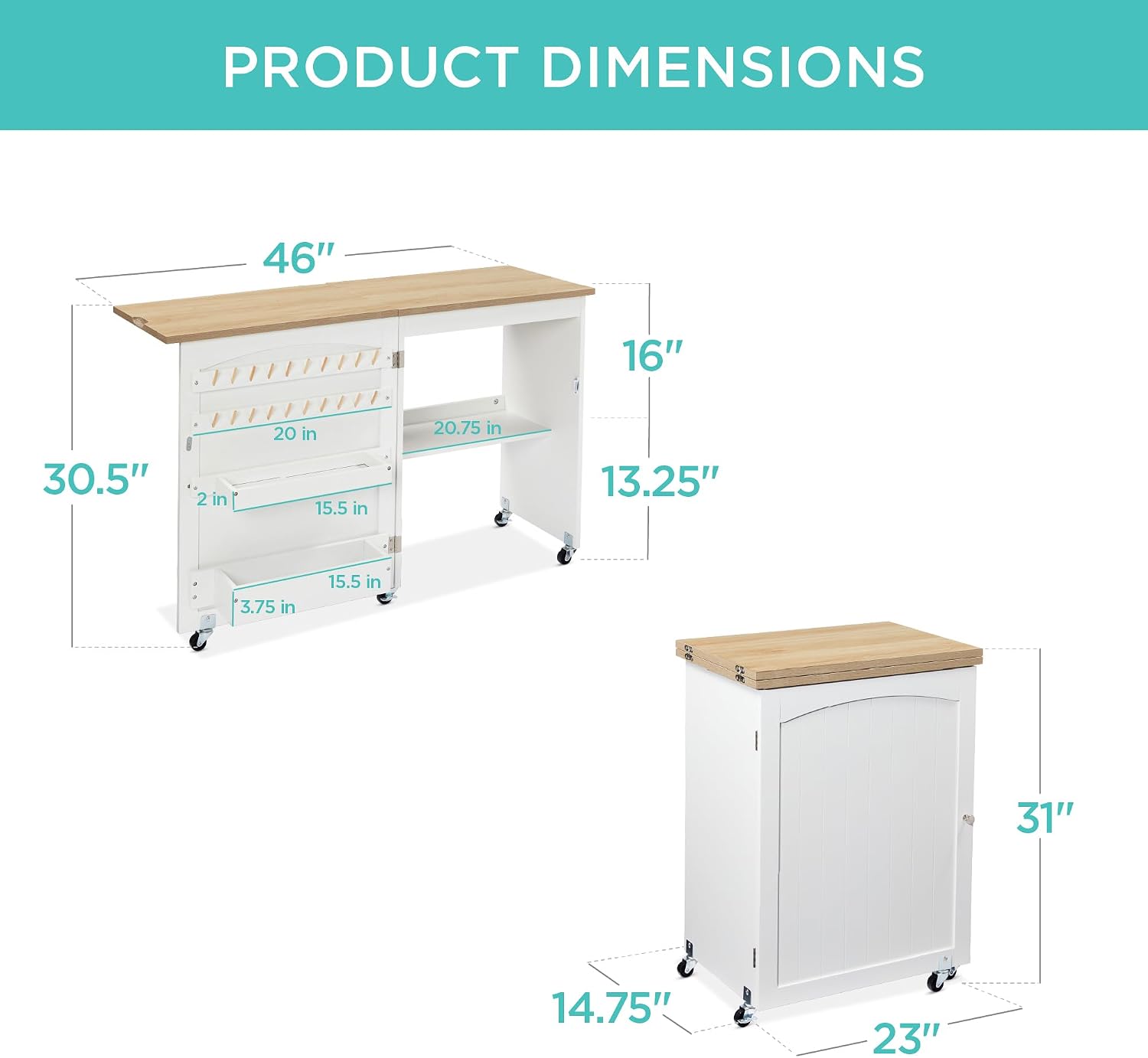 61FimH6LCBL._AC_SL1500_.jpg Best Choice Products Folding Sewing Table Multipurpose Craft Station & Side Desk with Compact Design, Wheels, Shelves, Storage Trays, Pegs, Magnetic Doors, Metal Doorknobs - Natural/White