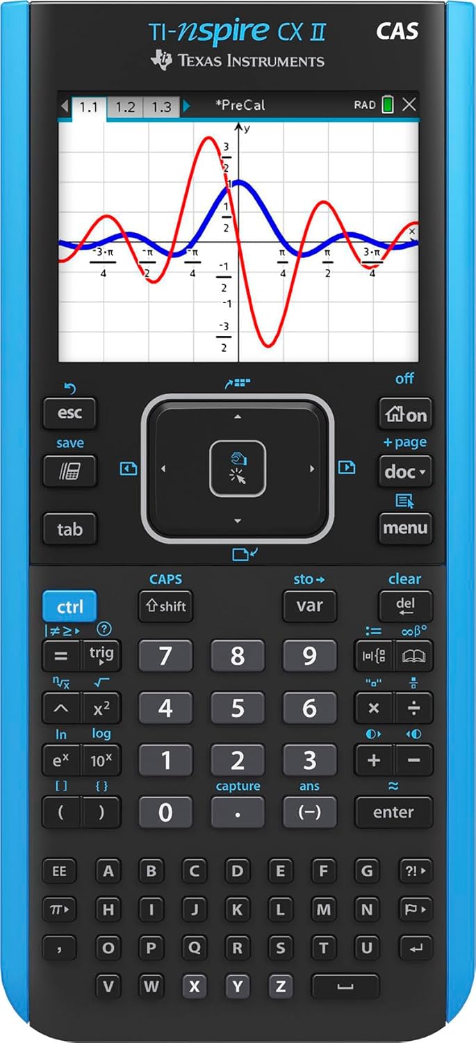 Texas Instruments TI-Nspire CX II CAS Color Graphing Calculator with Student Software (PC/Mac) | Powerful Computer Algebra System; Computer Software included