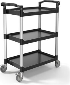 VEVOR Utility Cart, 300 lbs Load Capacity, 3-Tier Utility Plastic Cart with 360° Swivel Wheels (2 with Brakes), 24.4 x 16.1-inch Food Service Cart for Warehouse, Office, Home, Restaurant, Kitchen