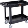 VEVOR Utility Service Cart, 2 Shelf 550LBS Heavy Duty Plastic Rolling Utility Cart, Medium Lipped Shelf, 360° Swivel Wheels, Ergonomic Storage Handle for Warehouse Garage, Black