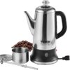 VEVOR 12-Cup Electric Percolator Coffee Pot, 304 Stainless Steel Body Coffee Percolator with Keep Warm Function & Heat-Resistant Handle, Classic Coffee Maker, Quick Brew & Easy-Pour Spout, Silver