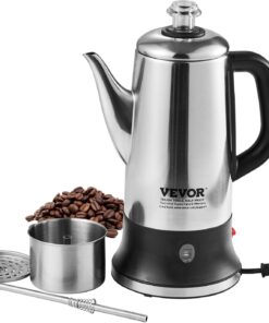 VEVOR 12-Cup Electric Percolator Coffee Pot, 304 Stainless Steel Body Coffee Percolator with Keep Warm Function & Heat-Resistant Handle, Classic Coffee Maker, Quick Brew & Easy-Pour Spout, Silver