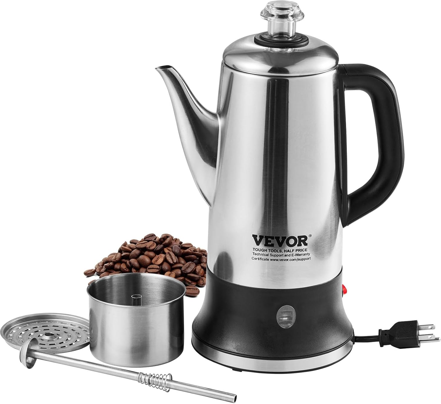 VEVOR 12-Cup Electric Percolator Coffee Pot, 304 Stainless Steel Body Coffee Percolator with Keep Warm Function & Heat-Resistant Handle, Classic Coffee Maker, Quick Brew & Easy-Pour Spout, Silver VEVOR 12-Cup Electric Percolator Coffee Pot, 304 Stainless Steel Body Coffee Percolator with Keep Warm Function & Heat-Resistant Handle, Classic Coffee Maker, Quick Brew & Easy-Pour Spout, Silver