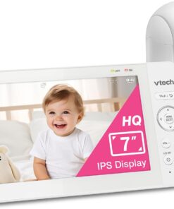 VTech Baby Monitor No WiFi, 7" IPS Screen, 5000mAh 12Hr Battery, 360° PTZ, 4X Zoom, Night Vision, Night Light, 2-Way Talk, White | Advanced HQ Max