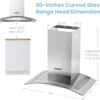COMFEE' 30 Inch Wall Mount Range Hood, 450 CFM Ductless/Ducted Convertible | Island Range Hood 3-Speed Exhaust Fan, Curved Glass Stainless Steel Kitchen Vent Hood, 2 Baffle Filters, 2 LED Lights