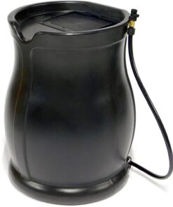 FCMP Outdoor 45-Gallon Catalina Rain Barrel – BPA-Free, Flat-Back Design with 3.5 Foot Garden Hose, Shut-Off Thumb Valve, and Fixed Lid (RB-CAT-BLK) Black | BPA-Free Flat-Back Design with 3.5 Foot Garden Hose, Shut-Off Thumb Valve & Fixed Lid