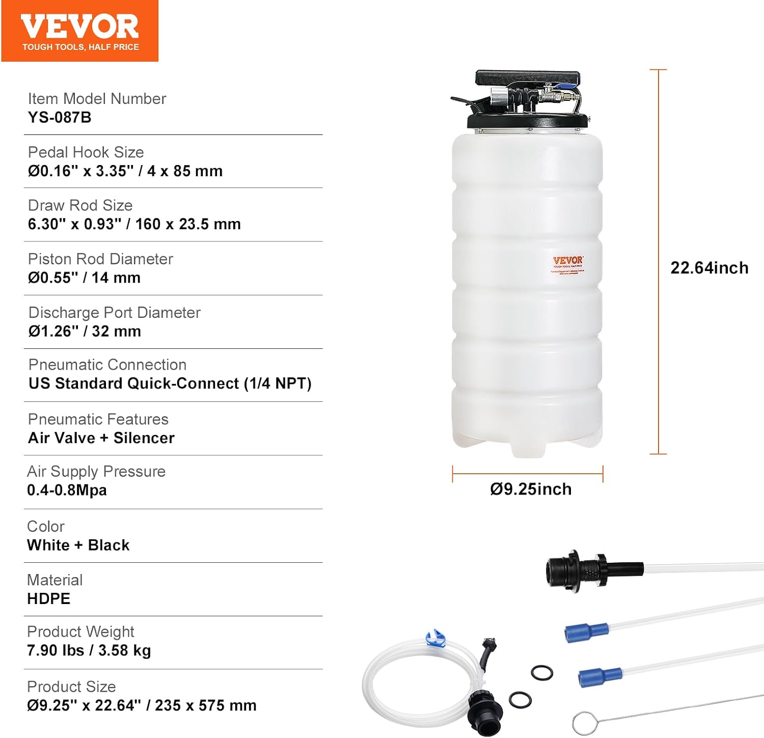 VEVOR 15L Pneumatic/Manual Fluid Extractor Pump, Oil Changer Vacuum Fluid Extractor, Oil Extractor Change Pump for Automotive, Oil Change & Fluid Change Tool with Dipstick and Suction Hose VEVOR 15L Pneumatic/Manual Fluid Extractor Pump, Oil Changer Vacuum Fluid Extractor, Oil Extractor Change Pump for Automotive, Oil Change & Fluid Change Tool with Dipstick and Suction Hose - Image 7