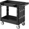 VEVOR Heavy Duty Utility Cart with Tray & Pegboard, 550 LBS 2 Tier Service Cart with 360° Swivel & Fixed Wheels (2 with Brakes), Plastic Rolling Cart, Tool Storage for Garage Warehouse Workshop