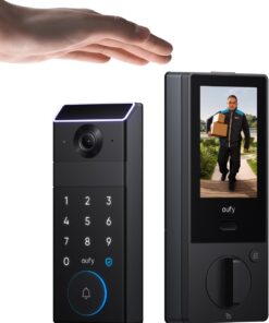eufy Security Smart Lock FamiLock S3 Max with Palm Vein Recognition | Internal Video Screen, BHMA Grade 1, Keyless Entry Front Door Lock, WiFi Deadbolt+2K HD Doorbell Camera,16GB Built-in Storage