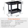 VEVOR Utility Service Cart, 2 Shelf 550LBS Heavy Duty Plastic Rolling Utility Cart, Medium Lipped Shelf, 360° Swivel Wheels, Ergonomic Storage Handle for Warehouse Garage, Black