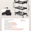 VEVOR Utility Cart, 300 lbs Load Capacity, 3-Tier Utility Plastic Cart with 360° Swivel Wheels (2 with Brakes), 24.4 x 16.1-inch Food Service Cart for Warehouse, Office, Home, Restaurant, Kitchen