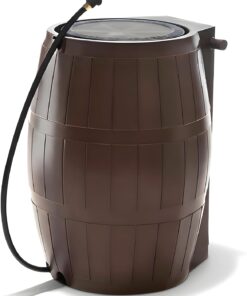 FCMP Outdoor Raincatcher 4000 Rain Barrel, Flat-Back Rainwater Catcher with Spigots, 50 Gallon, Brown - Portable Water Storage Container Tank for Home, Garden, and Backyard | Portable Water Storage Container Tank with Spigots for Home, Garden, and Backyard