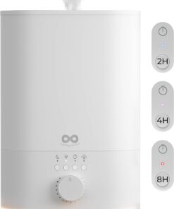 Everlasting Comfort 6L Top Fill Humidifier for Bedroom – Quiet, Easy to Fill & Clean, 60HR Runtime, Night Light, Timer, Ultrasonic Cool Mist, Auto Shut-Off for Indoor Use- White