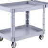 VEVOR Utility Cart, 550 lbs Capacity, 2 Tier Service Cart with 360° Swivel & Fixed Wheels (2 with Brakes), Heavy Duty Plastic Rolling with Storage Tray, Tool Storage for Garage Warehouse Workshop Gray