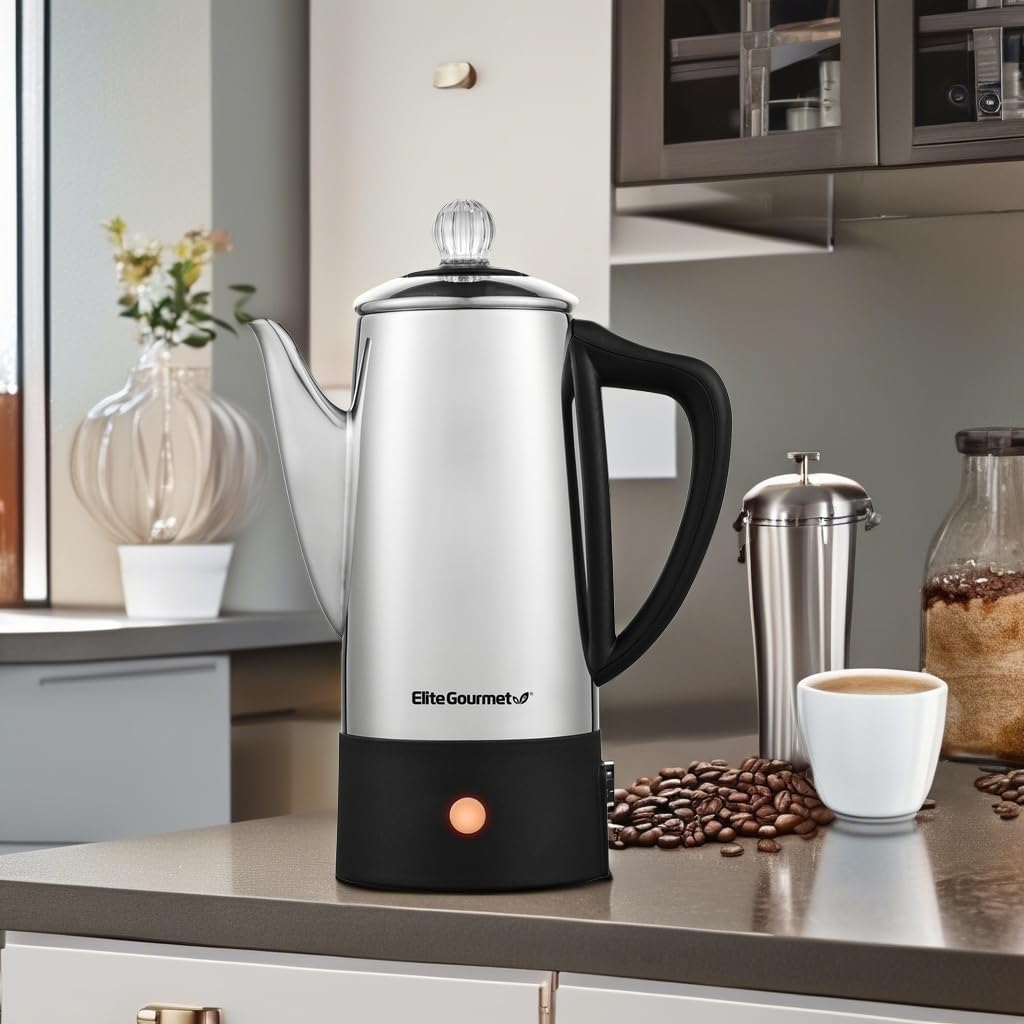 Elite Gourmet 6-Cup Electric Coffee Percolator, Stainless Steel, 1000W | Fast brewing, Keep Warm, auto shut-off, clear brew progress knob, cordless serving base, reusable filter Elite Gourmet 6-Cup Electric Coffee Percolator, Stainless Steel, 1000W | Fast brewing, Keep Warm, auto shut-off, clear brew progress knob, cordless serving base, reusable filter - Image 5