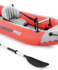 INTEX 68303EP Excursion Pro K1 Inflatable Kayak Set: Includes Deluxe 86in Kayak Paddles and High-Output Pump – SuperTough PVC – Adjustable Bucket Seat – 1-Person – 220lb Weight Capacity