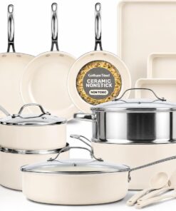 GOTHAM STEEL 20 Pc Ceramic Cookware Set, Diamond and Titanium Coated | Pots and Pans Set Non Stick, Non Toxic PFOA/PFOS Free, Utensils and Bakeware Included, Oven & Dishwasher Safe