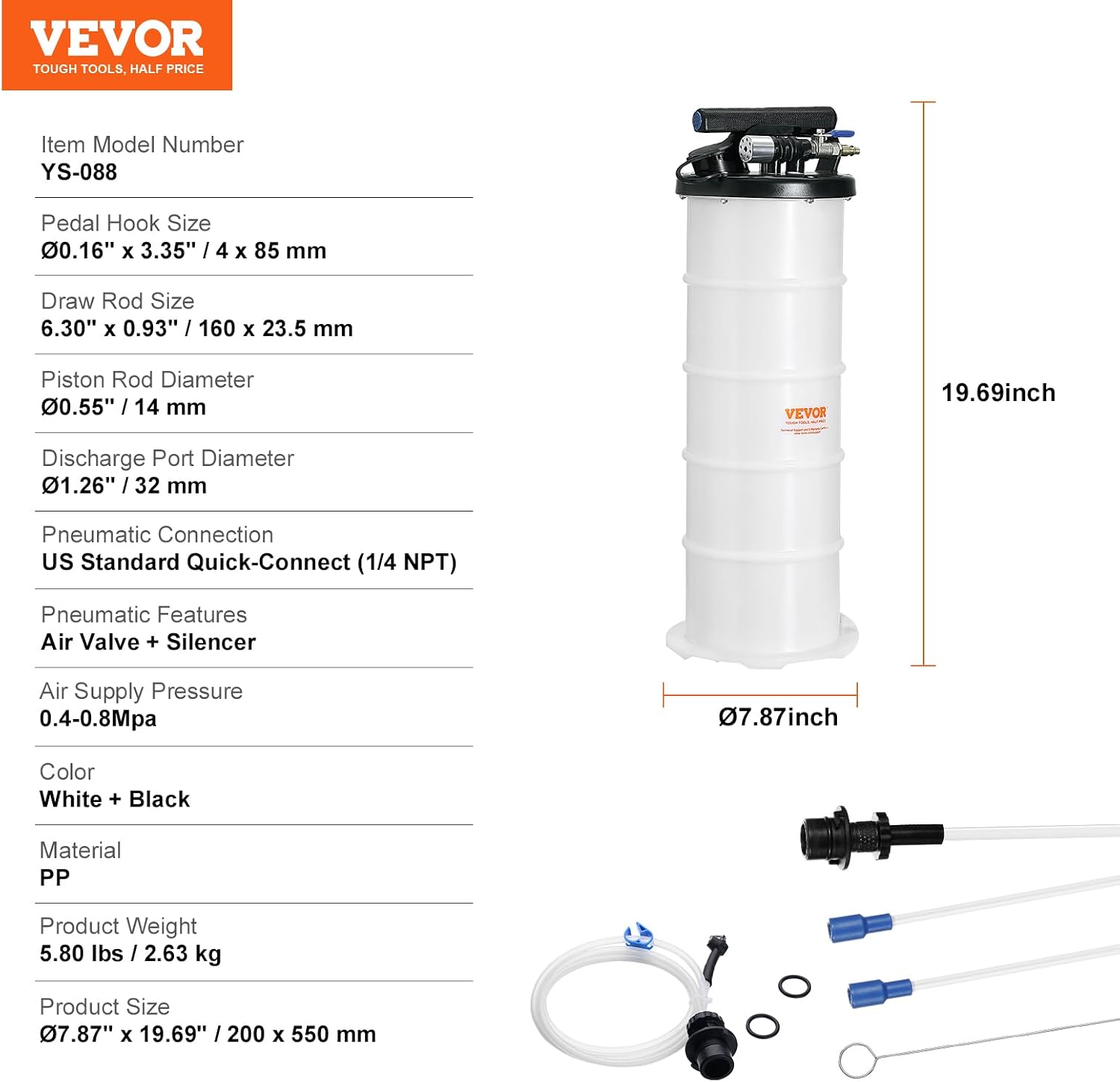 VEVOR 6.5L Pneumatic/Manual Oil Extractor Pump, Fluid Extractor Pump | Fluid Change Tool for Automotive Fluids Vacuum Evacuation, Oil Change, with Dipstick and Suction Hose, All-in-One Kit, White VEVOR 6.5L Pneumatic/Manual Oil Extractor Pump, Fluid Extractor Pump | Fluid Change Tool for Automotive Fluids Vacuum Evacuation, Oil Change, with Dipstick and Suction Hose, All-in-One Kit, White - Image 7