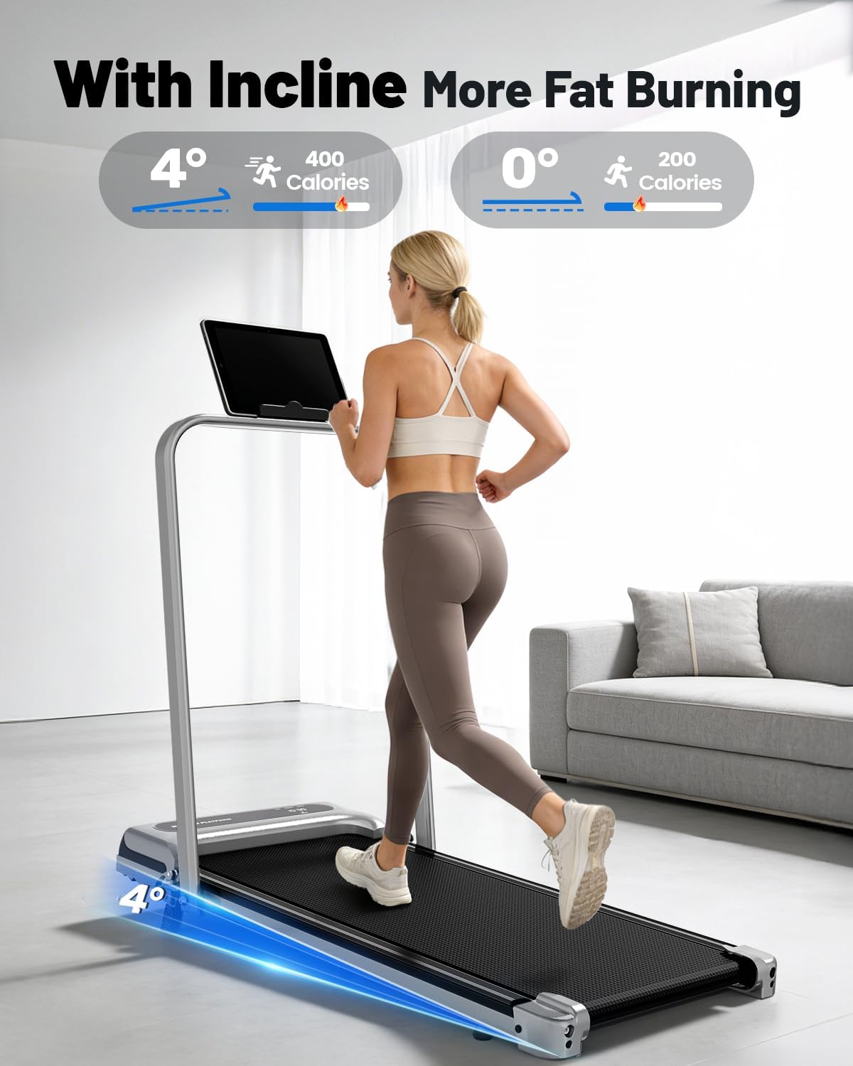 Yagud Walking Pad, Walking Pad Treadmill for Home Office, Portable Under Desk Treadmill with Remote Control and LED Display, Walking Jogging Running Machine Yagud Walking Pad, Walking Pad Treadmill for Home Office, Portable Under Desk Treadmill with Remote Control and LED Display, Walking Jogging Running Machine - Image 3