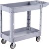 VEVOR Utility Cart, 550 lbs Capacity, 2 Tier Service Cart with 360° Swivel & Fixed Wheels (2 with Brakes), Heavy Duty Plastic Rolling with Storage Tray, Tool Storage for Garage Warehouse Workshop