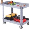 VEVOR Utility Cart, 550 lbs Capacity, 2 Tier Service Cart with 360° Swivel & Fixed Wheels (2 with Brakes), Heavy Duty Plastic Rolling with Storage Tray, Tool Storage for Garage Warehouse Workshop Gray
