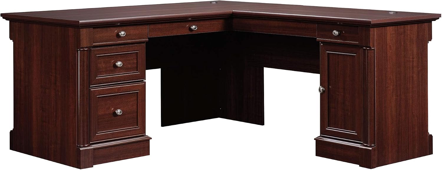 Sauder Palladia L Shaped Desk with Drawers, Office Desk with File Cabinet Storage, Cable Management, Keyboard Tray, in Select Cherry finish Sauder Palladia L Shaped Desk with Drawers, Office Desk with File Cabinet Storage, Cable Management, Keyboard Tray, in Select Cherry finish