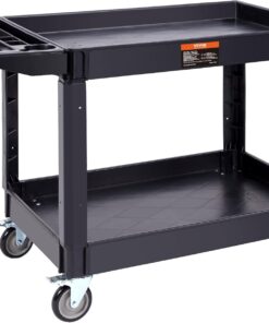 VEVOR Utility Service Cart 2 Shelf 550 lbs Heavy Duty Plastic Rolling Cart | Heavy Duty Utility Cart with 360° Swivel Wheels, Large Lipped Shelf, Ergonomic Storage Handle for Warehouse/Garage/Cleaning