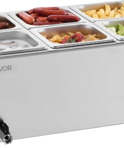 VEVOR 6-Pan Commercial Food Warmer, 24QT Electric Steam Table, 1200W Professional Countertop Stainless Steel Buffet Bain Marie with 86-185°F Temp Control for Catering and Restaurants, Silver