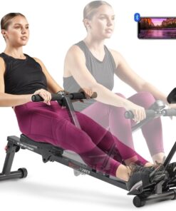 Sunny Health & Fitness Compact Hydraulic Rower with 12-Level Resistance | Full-Body Cardio, Joint-Friendly, Lightweight & Portable, Quiet & Smooth Ride, Easy-Assembly, Free SunnyFit App