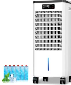 Portable Air Conditioners, 4-IN-1 Swamp Cooler, Evaporative Air Coolers with 3 Speeds & 4 Modes, 2-Gal Water Tank for Cooling, 15-20 FT/s Remote and Touch Control for Indoors Use
