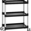 VEVOR Utility Cart, 300 lbs Load Capacity, 3-Tier Utility Plastic Cart with 360° Swivel Wheels (2 with Brakes), 24.4 x 16.1-inch Food Service Cart for Warehouse, Office, Home, Restaurant, Kitchen