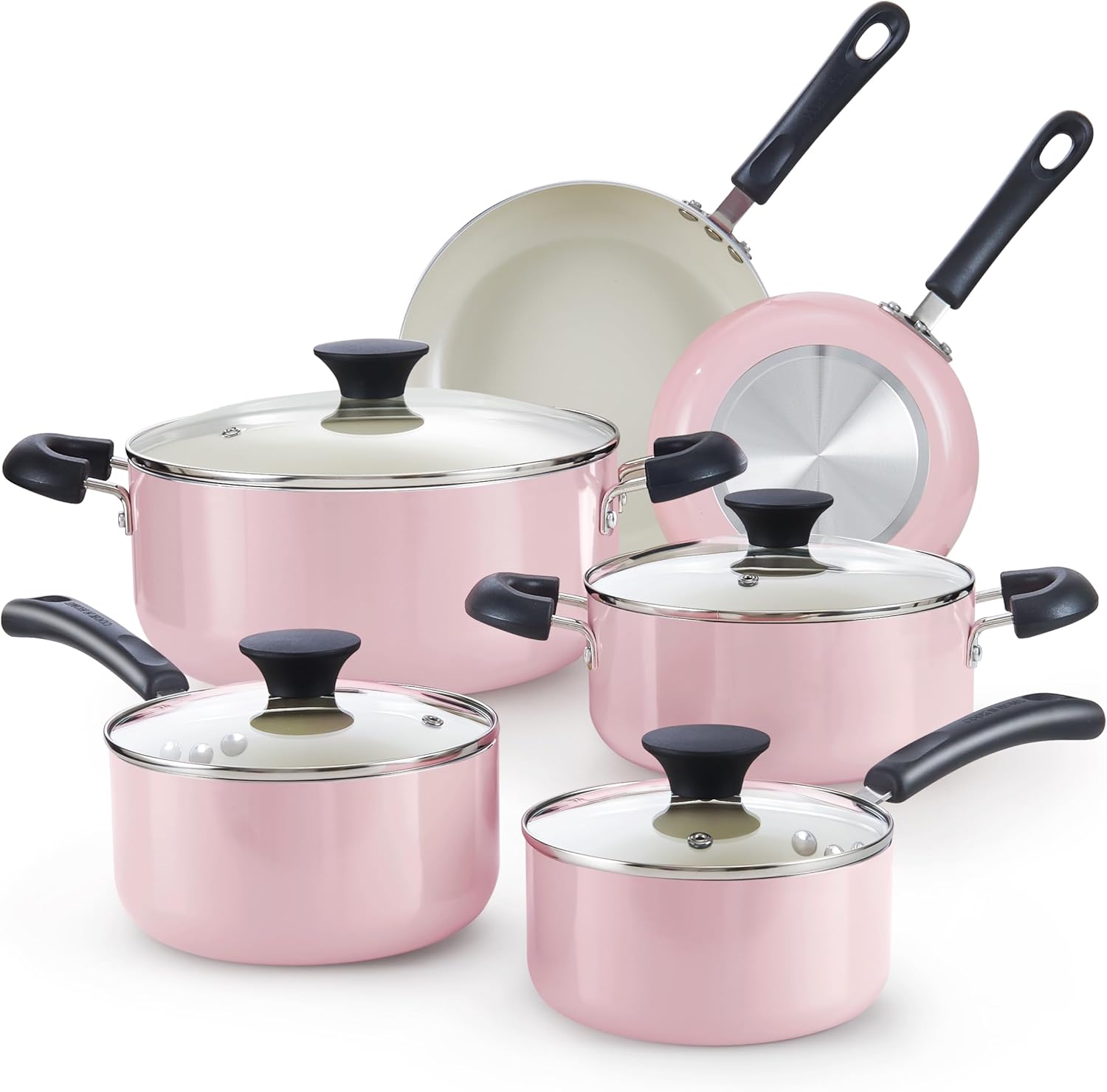 Cook N Home Basics Ceramic Nonstick Cookware Set, 10-Piece, Pink Cook N Home Basics Ceramic Nonstick Cookware Set, 10-Piece, Pink