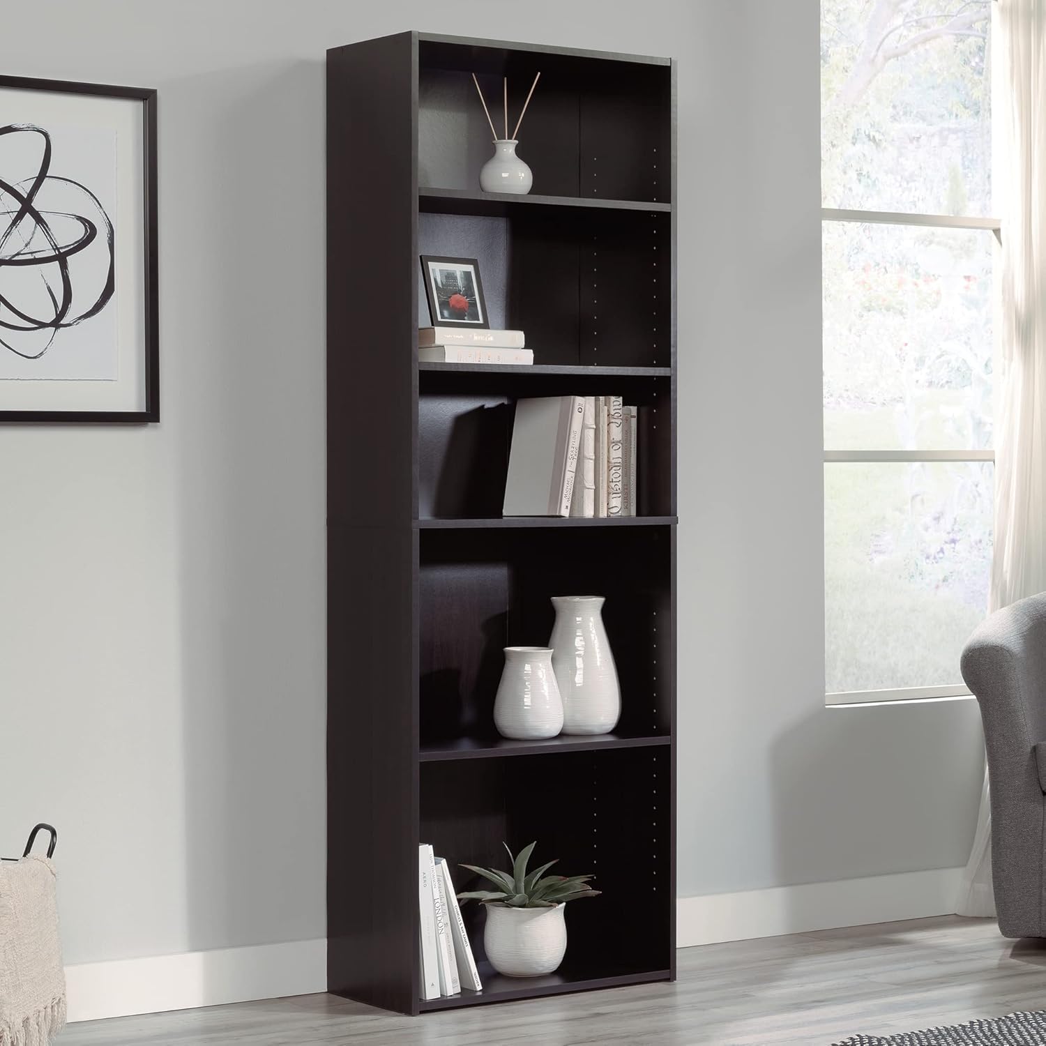 Sauder Beginnings 5-Shelf Bookcase, Bookshelf with Adjustable Storage Shelves, in Cinnamon Cherry finish Sauder Beginnings 5-Shelf Bookcase, Bookshelf with Adjustable Storage Shelves, in Cinnamon Cherry finish - Image 2