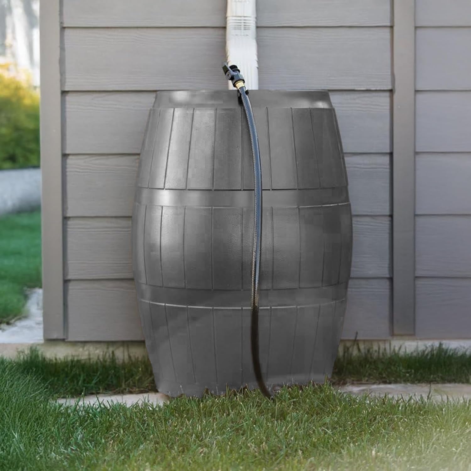 FCMP Outdoor Raincatcher 4000, Flat-Back Rain Water Barrel, 50-Gallon, Gray - Rainwater Collection Storage Container w/Side Spigots, Mesh Screen, Garden and Overflow Hose & Linking Kit FCMP Outdoor Raincatcher 4000, Flat-Back Rain Water Barrel, 50-Gallon, Gray - Rainwater Collection Storage Container w/Side Spigots, Mesh Screen, Garden and Overflow Hose & Linking Kit - Image 7