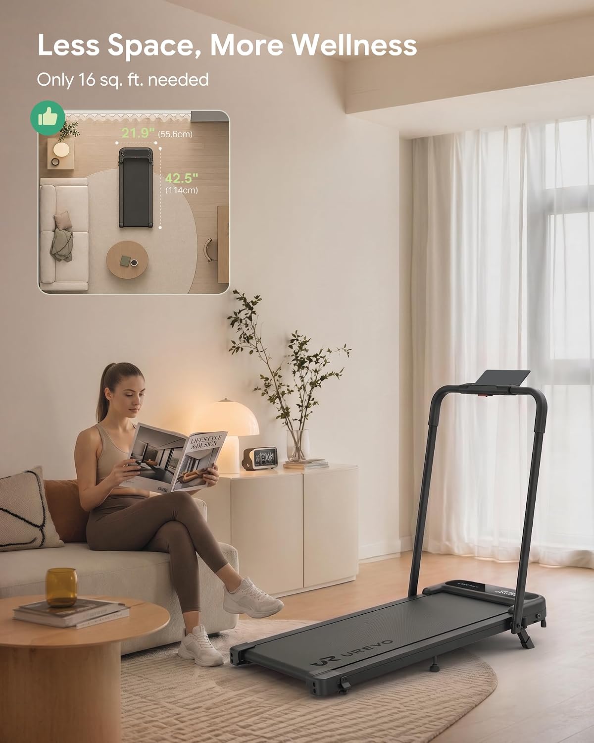 UREVO Strol 2E Pro Smart Incline Walking Pad Treadmill with APP, 12% Incline, Compact Walking Pad with Safety Handle, Plug & Play, Desk Treadmill with LED Display, Walking & Running for Home Office UREVO Strol 2E Pro Smart Incline Walking Pad Treadmill with APP, 12% Incline, Compact Walking Pad with Safety Handle, Plug & Play, Desk Treadmill with LED Display, Walking & Running for Home Office - Image 8