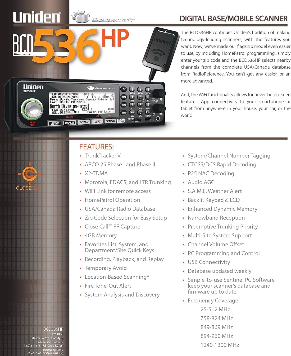 Uniden BCD536HP HomePatrol Series Digital Phase 2 Base/Mobile Scanner with HPDB and Wi-Fi. Simple Programming, TrunkTracker V, S.A.M.E. Emergency/Weather Alert. Covers USA and Canada. Uniden BCD536HP HomePatrol Series Digital Phase 2 Base/Mobile Scanner with HPDB and Wi-Fi. Simple Programming, TrunkTracker V, S.A.M.E. Emergency/Weather Alert. Covers USA and Canada. - Image 4