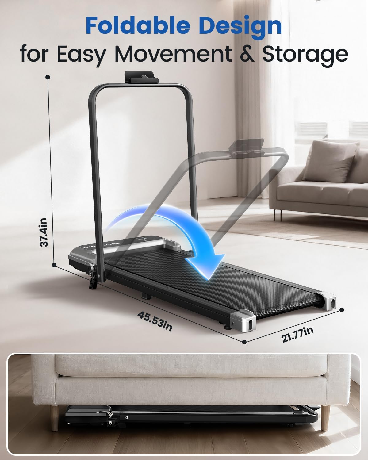 Walking Pad Treadmill for Home, Walking Pad with Incline and Handle Bar | Sturdy Foldable Handles Walking Pad with LED Display, Portable Quiet Under Desk Treadmills for small space at home office Walking Pad Treadmill for Home, Walking Pad with Incline and Handle Bar | Sturdy Foldable Handles Walking Pad with LED Display, Portable Quiet Under Desk Treadmills for small space at home office - Image 8