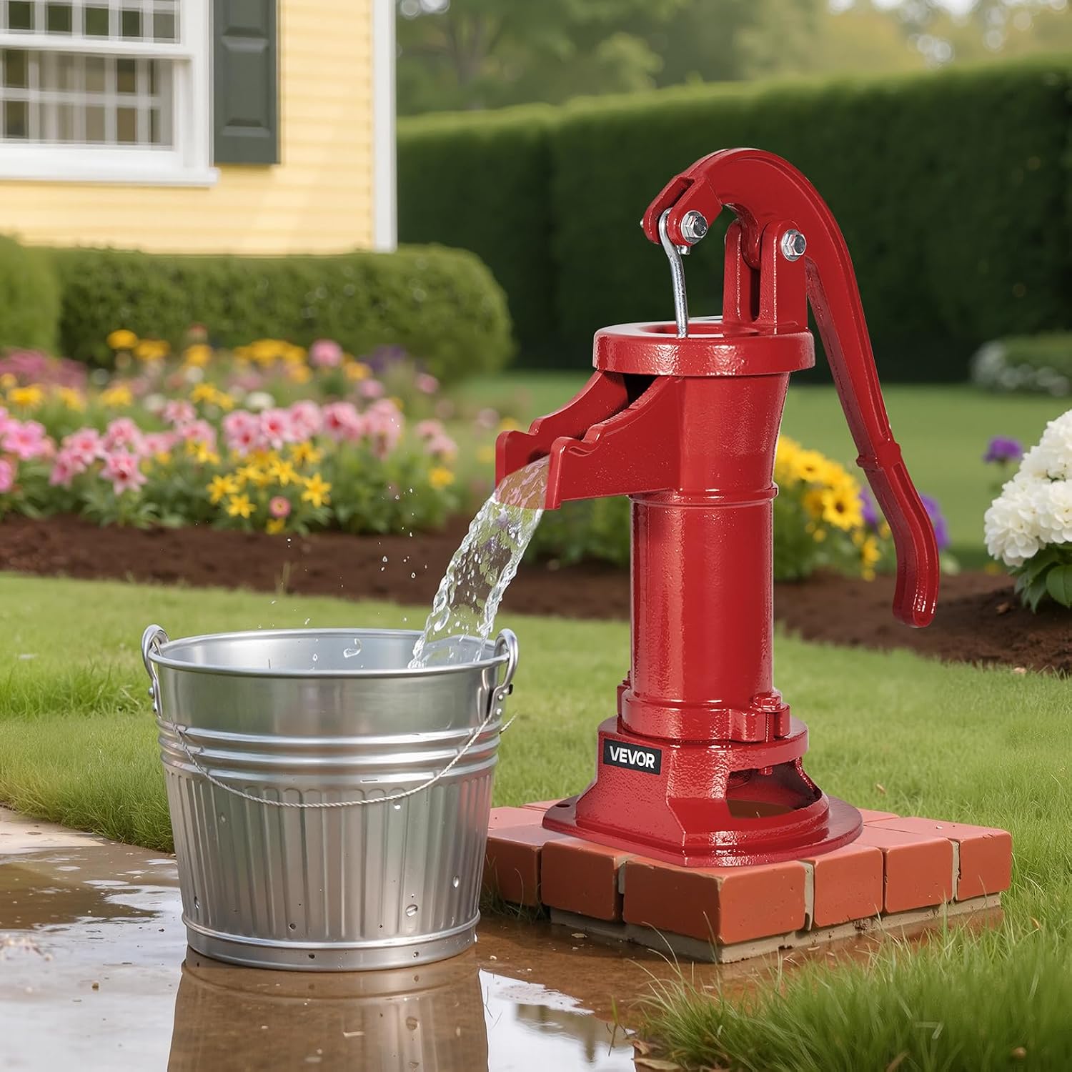 VEVOR Well Hand Pitcher Pump, 25 ft Maximum Lift, Antique Cast Iron Manual Hand Water Pump, NPT 1-1/4 in Connection, Easy Installation, Old Fashioned for Outdoor Garden, Pond, Backyard, Farm, Red VEVOR Well Hand Pitcher Pump, 25 ft Maximum Lift, Antique Cast Iron Manual Hand Water Pump, NPT 1-1/4 in Connection, Easy Installation, Old Fashioned for Outdoor Garden, Pond, Backyard, Farm, Red - Image 8