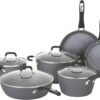 Bialetti Impact 10-Piece Textured Aluminum Cookware Set with Pots, Pans, and Dutch Oven, Nonstick Pots and Pans Set for Kitchen, Gray
