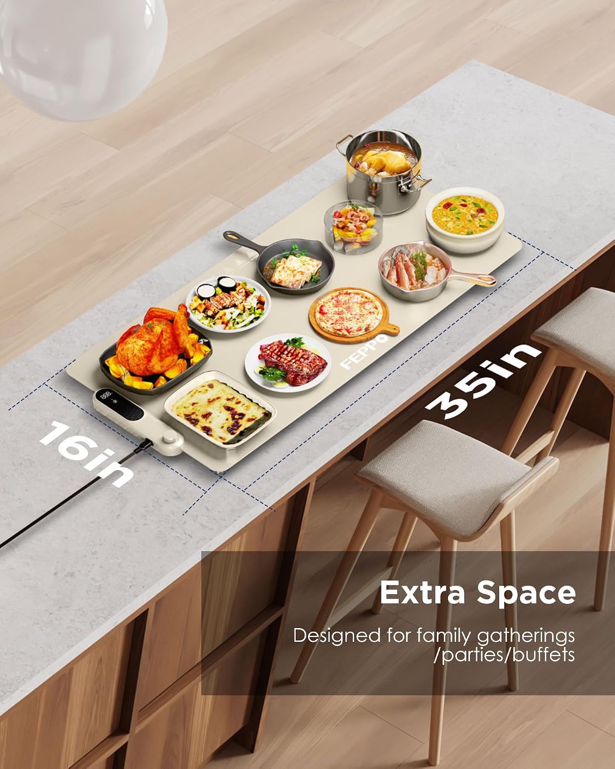 FEPPO Food Warming Mat, 35”x16” Electric Warming Trays for Buffets Party | Fast Full-Surface Heating Mat for Food with 19 Level Adjustable Temperature and 6 Hours Timer, Roll Up Food Warmer FEPPO Food Warming Mat, 35”x16” Electric Warming Trays for Buffets Party | Fast Full-Surface Heating Mat for Food with 19 Level Adjustable Temperature and 6 Hours Timer, Roll Up Food Warmer - Image 6