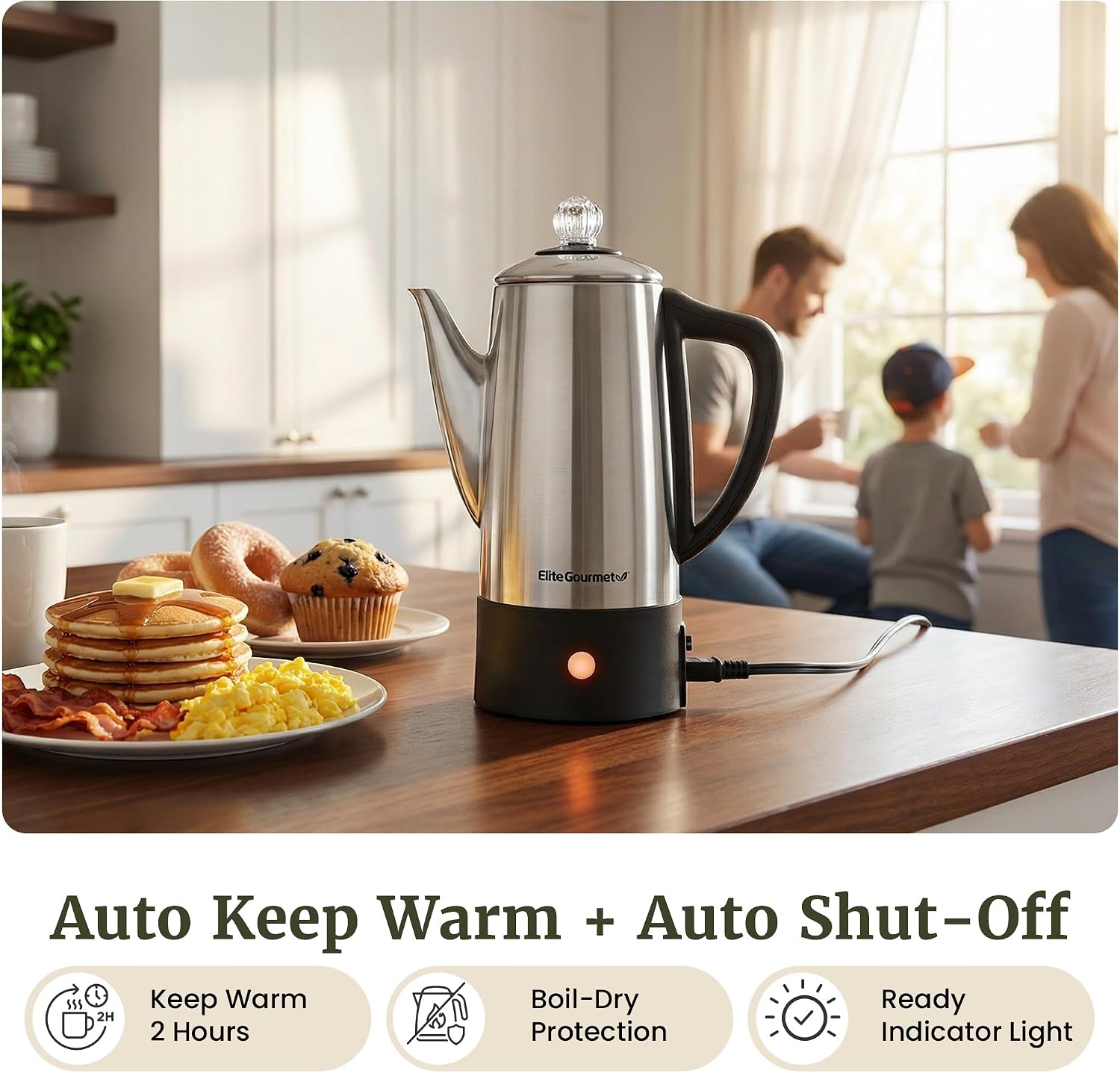 Elite Gourmet 6-Cup Electric Coffee Percolator, Stainless Steel, 1000W | Fast brewing, Keep Warm, auto shut-off, clear brew progress knob, cordless serving base, reusable filter Elite Gourmet 6-Cup Electric Coffee Percolator, Stainless Steel, 1000W | Fast brewing, Keep Warm, auto shut-off, clear brew progress knob, cordless serving base, reusable filter - Image 7