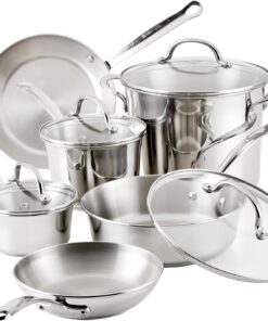 Farberware Millennium Stainless Steel Pots and Pans Set, 10-Piece, Silver | Stainless steel pot set, induction cookware set, dishwasher safe, everyday pots and pans set