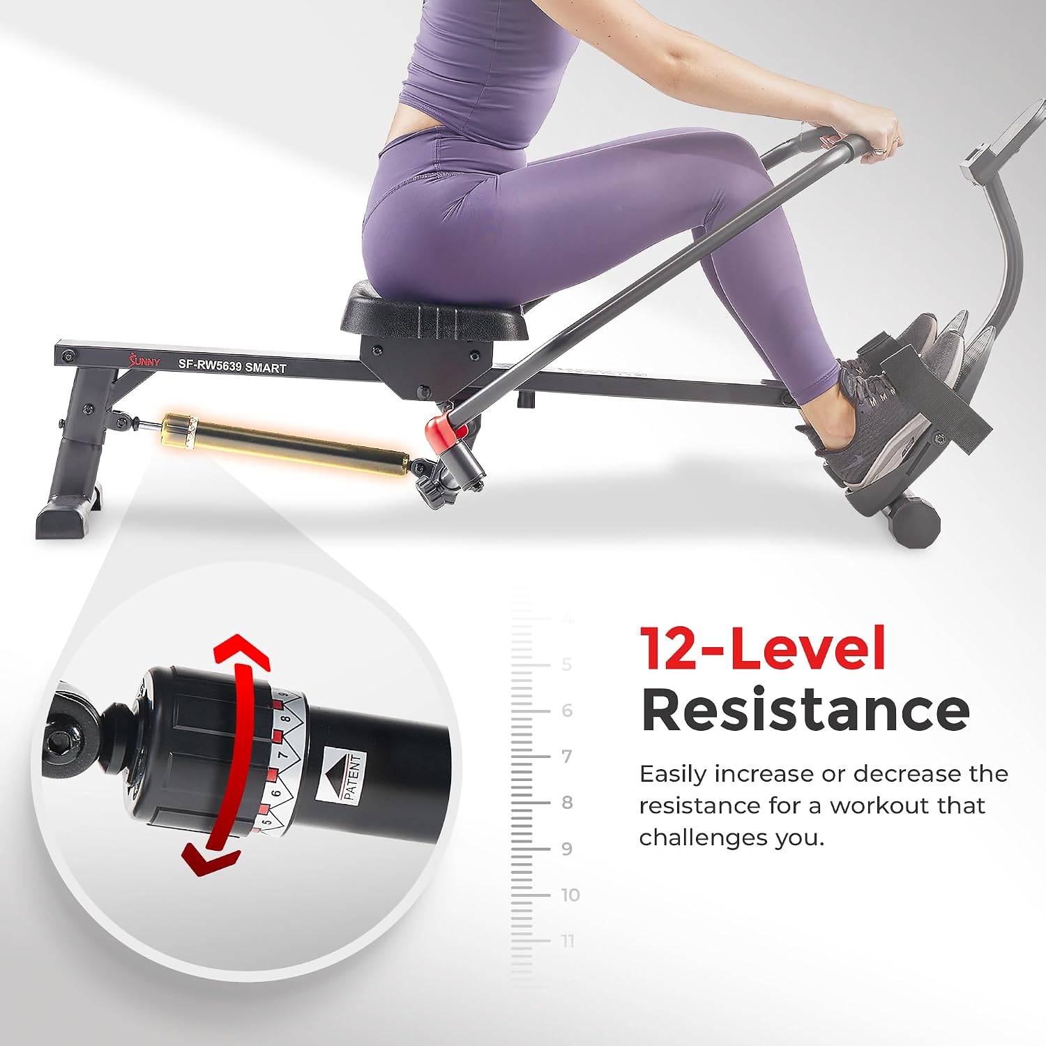 Sunny Health & Fitness Smart Full Motion Rower | 12 Resistance Levels, Dual-Arm Design, SunnyFit App, 400 LB Capacity, Optional Back-Assist Core Trainer Sunny Health & Fitness Smart Full Motion Rower | 12 Resistance Levels, Dual-Arm Design, SunnyFit App, 400 LB Capacity, Optional Back-Assist Core Trainer - Image 6
