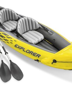 Intex 68307EP Explorer K2 Inflatable Kayak Set: Includes Deluxe 86in Aluminum Oars and High-Output Pump – SuperStrong PVC – Adjustable Seats with Backrest – 400lb Weight Capacity