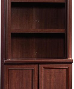 Sauder Palladia Book Shelf, Bookshelf with Storage, Library Bookcase with Doors and Adjustable Shelves, in Select Cherry finish
