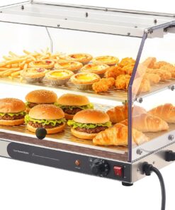 VEVOR 2-Tier Commercial Food Warmer Display, 450W Food Display Warmer with Light, Detachable Shelves and Double-Sided Door Design, 85℉~185℉ Air Heating, 48L for Hamburger, Pizza, Bread, Fried Chicken
